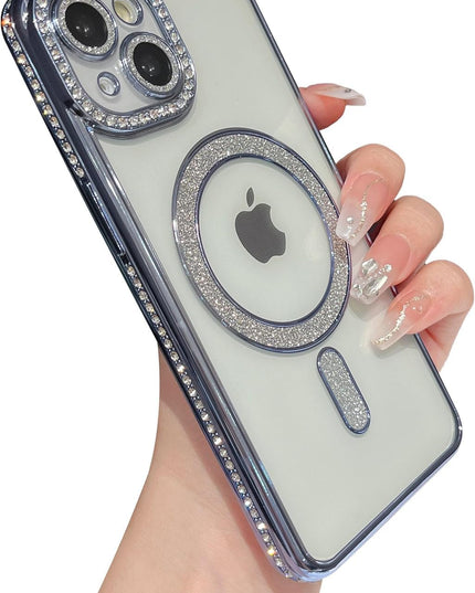 Case Compatible with iPhone Cute Soft Clear Rhinestone Diamond Glitter Cover Women & Girls Compatible with MagSaf Camera Lens Protection