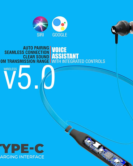 UBON BT-5250 Bluetooth Earphone with Mic, Bass Factory 2.0, in-Ear Wireless Neckband with Upto 16 Hours Playtime, Magnetic Earbuds, Fast Charging, v5.0 Bluetooth Headset (Blue)
