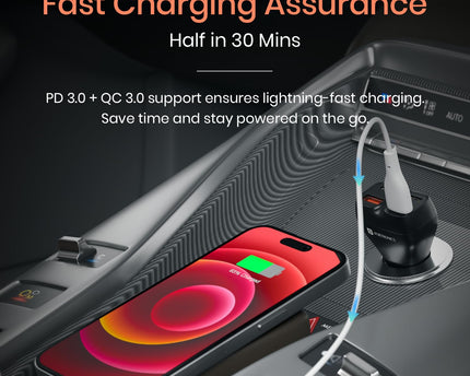 Portronics Car Power Quard 111W Car Charger, 4 Ports Fast Car Charger, Dual 33W Type-C PD