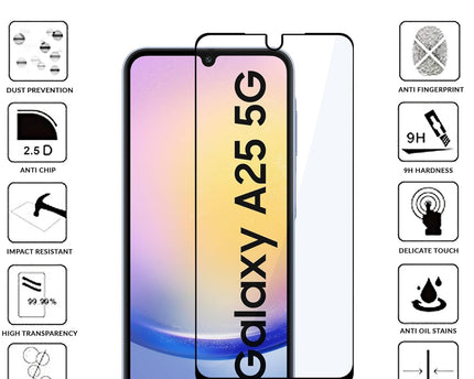 TEKOGEAR Tempered Glass for Samsung Galaxy A25 (5G) | Screen Protector Full HD Quality Tempered Glass Anti-Scratch Edge to Edge Coverage with Easy Installation Kit (Black)