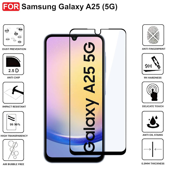 TEKOGEAR Tempered Glass for Samsung Galaxy A25 (5G) | Screen Protector Full HD Quality Tempered Glass Anti-Scratch Edge to Edge Coverage with Easy Installation Kit (Black)