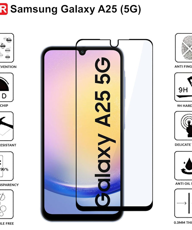 HC Tempered Glass for Samsung Galaxy A25 (5G) | Screen Protector Full HD Quality Tempered Glass Anti-Scratch Edge to Edge Coverage with Easy Installation Kit (Black)