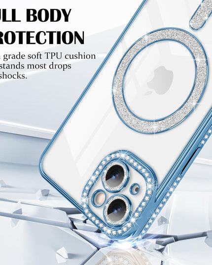 Case Compatible with iPhone Cute Soft Clear Rhinestone Diamond Glitter Cover Women & Girls Compatible with MagSaf Camera Lens Protection
