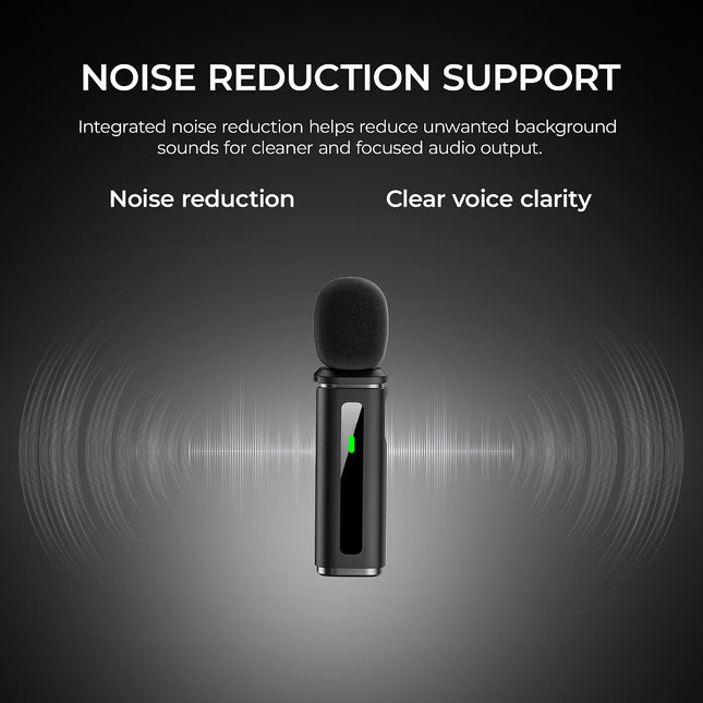 Digitek DWM-010 Wireless Microphone with Type-C, 2.4GHz Mic with Noise Reduction, 40m Range, 7H Battery, LED Light Indicator, Wireless Mic for YouTube, Vlogging & Recording