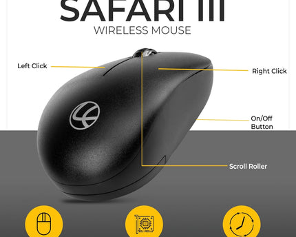 LAPCARE Safari III B Wireless Mouse-2.4GHz High Precision with Upto 1600 DPI, Nano Receiver and Plug & Play Usage -USB/Black-with 3 Year Warranty