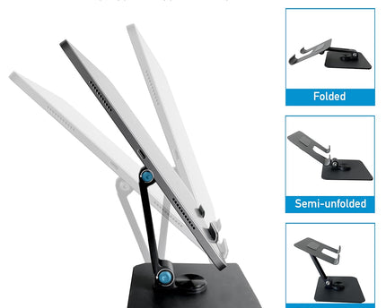 TG 360 Degree Rotating Adjustable Metal Tablet Stand, Foldable Desk Mount Holder for Upto 12 Inch iPads & Tabs