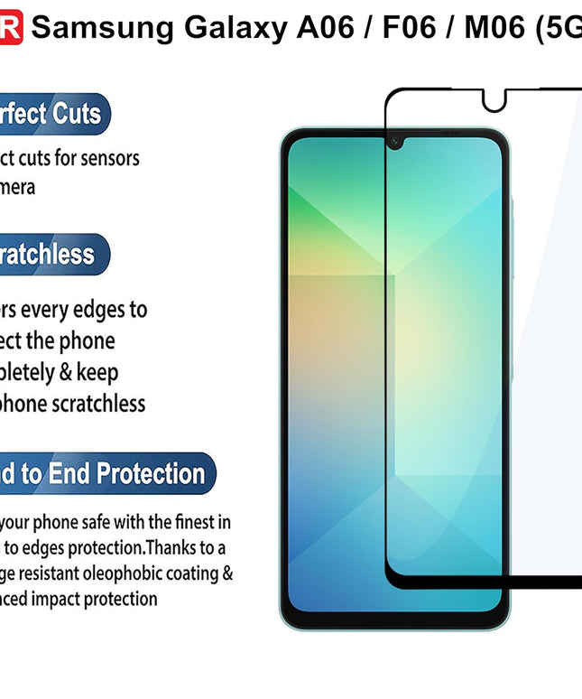 Tempered Glass for Samsung Galaxy A06 (4G)/ F06 (5G)/ M06 (5G) | Screen Protector Full HD Quality Tempered Glass Anti-Scratch Edge to Edge Coverage with Easy Installation Kit (Black)