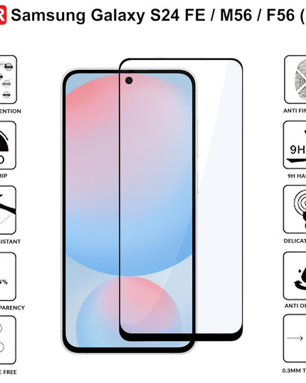 HC Tempered Glass for Samsung Galaxy S24 FE / M56 / F56 (5G) | Screen Protector Full HD Quality Tempered Glass Anti-Scratch Edge to Edge Coverage with Easy Installation Kit (Black)