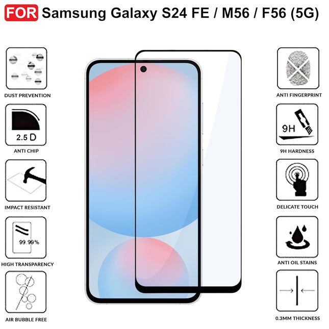 TEKOGEAR Tempered Glass for Samsung Galaxy S24 FE / M56 / F56 (5G) | Screen Protector Full HD Quality Tempered Glass Anti-Scratch Edge to Edge Coverage with Easy Installation Kit (Black)