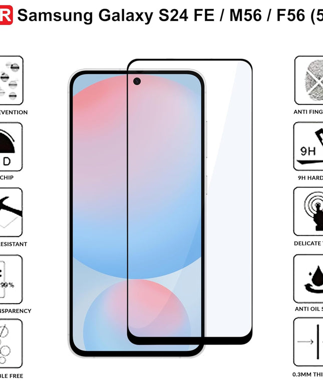HC Tempered Glass for Samsung Galaxy S24 FE / M56 / F56 (5G) | Screen Protector Full HD Quality Tempered Glass Anti-Scratch Edge to Edge Coverage with Easy Installation Kit (Black)