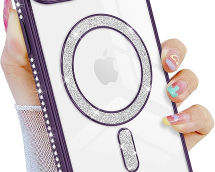 Case Compatible with iPhone Cute Soft Clear Rhinestone Diamond Glitter Cover Women & Girls Compatible with MagSaf Camera Lens Protection