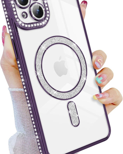 Case Compatible with iPhone Cute Soft Clear Rhinestone Diamond Glitter Cover Women & Girls Compatible with MagSaf Camera Lens Protection