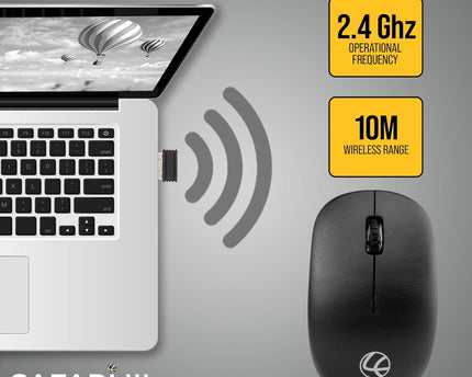 LAPCARE Safari III B Wireless Mouse-2.4GHz High Precision with Upto 1600 DPI, Nano Receiver and Plug & Play Usage -USB/Black-with 3 Year Warranty