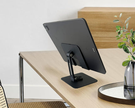 TG 360 Degree Rotating Adjustable Metal Tablet Stand, Foldable Desk Mount Holder for Upto 12 Inch iPads & Tabs