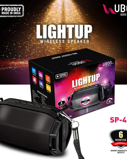 UBON SP-43 TWS Lightup 5W Bluetooth Speaker (Black, Stereo Channel)