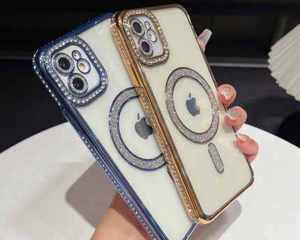 Case Compatible with iPhone Cute Soft Clear Rhinestone Diamond Glitter Cover Women & Girls Compatible with MagSaf Camera Lens Protection