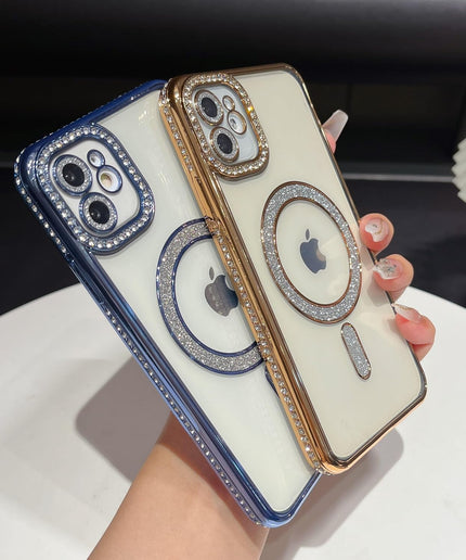 Case Compatible with iPhone Cute Soft Clear Rhinestone Diamond Glitter Cover Women & Girls Compatible with MagSaf Camera Lens Protection