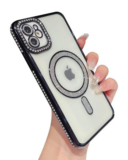 Case Compatible with iPhone Cute Soft Clear Rhinestone Diamond Glitter Cover Women & Girls Compatible with MagSaf Camera Lens Protection