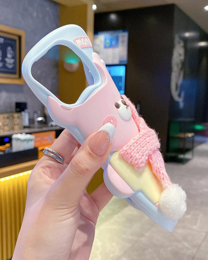 Pink 3D Cute Bear with Scarf Phone Case | Soft Silicone Protective Cover, Shockproof & Flexible, Kawaii Design for Girls & Women (iPhone 13)