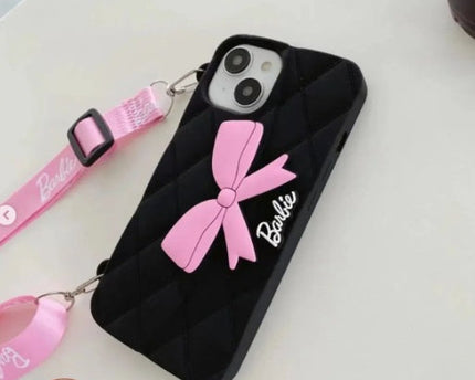 Case Creation Trendy Premium Fancy Cute Barbie Bow Case For iPhone Handbag Purse Case With Strap,Wallet Phone Chain Cover | Fashion iPhone