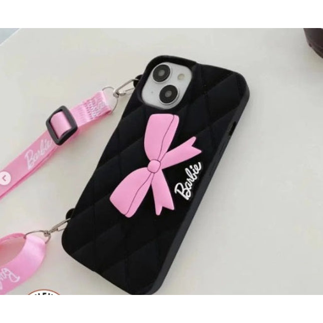 Case Creation Trendy Premium Fancy Cute Barbie Bow Case For iPhone Handbag Purse Case With Strap,Wallet Phone Chain Cover | Fashion iPhone