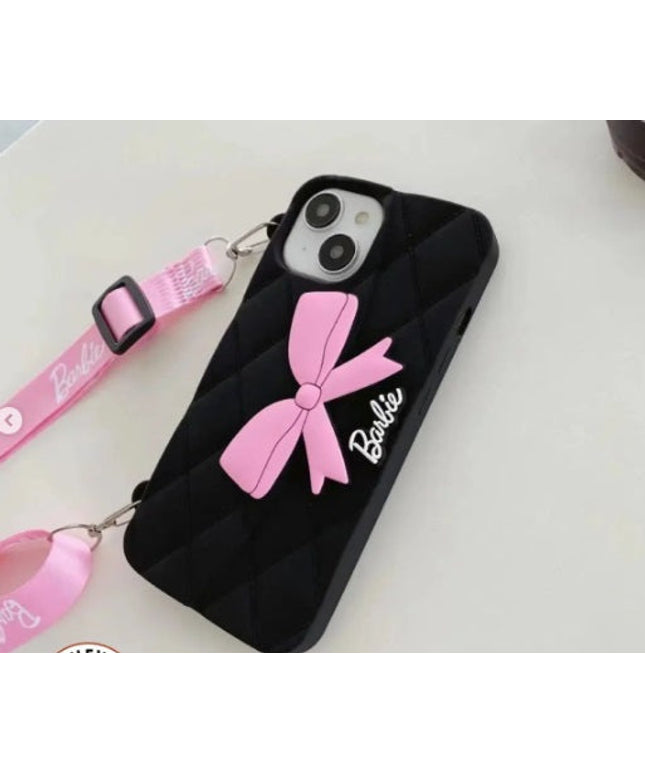 Case Creation Trendy Premium Fancy Cute Barbie Bow Case For iPhone Handbag Purse Case With Strap,Wallet Phone Chain Cover | Fashion iPhone