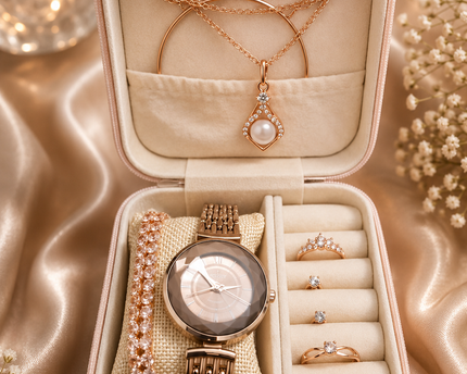 Women’s Rose Gold Watch & Jewelry Gift Set – Necklace, Bracelet & Rings