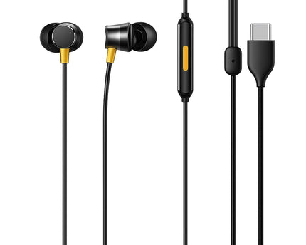 Realme Buds 3 Type-C Wired Earphones - Heavy Bass In-Ear Headphones with HD Mic for Real me GT Neo 6, 12x, 11 Pro+, Narzo 60 - Tangle-Free Cable in Premium Yellow Retail Box (Black)