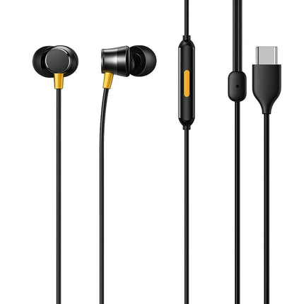 Realme Buds 3 Type-C Wired Earphones - Heavy Bass In-Ear Headphones with HD Mic for Real me GT Neo 6, 12x, 11 Pro+, Narzo 60 - Tangle-Free Cable in Premium Yellow Retail Box (Black)