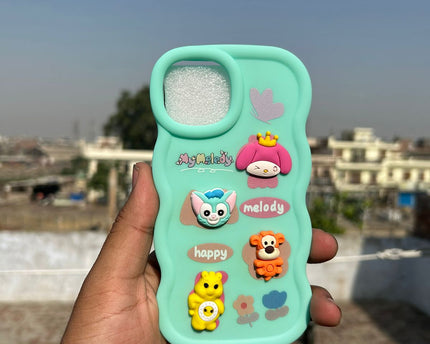 Back Cover for Apple iPhone , 3D Cute Curly Wave Cartoon Characters and Cherry Shockproof Soft Bumper Silicone Case