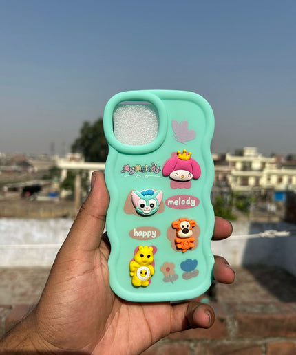 Back Cover for Apple iPhone , 3D Cute Curly Wave Cartoon Characters and Cherry Shockproof Soft Bumper Silicone Case