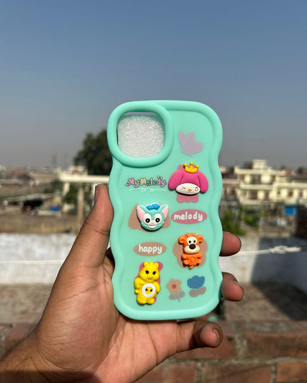 Back Cover for Apple iPhone , 3D Cute Curly Wave Cartoon Characters and Cherry Shockproof Soft Bumper Silicone Case
