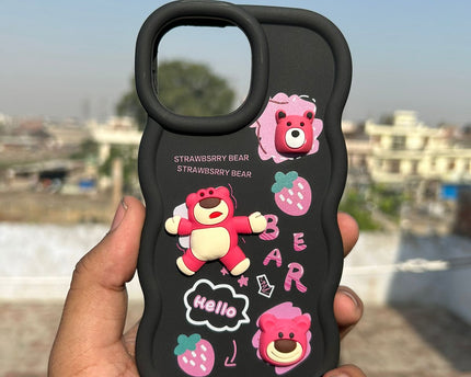 Back Cover for Apple iPhone , 3D Cute Curly Wave Cartoon Characters and Cherry Shockproof Soft Bumper Silicone Case