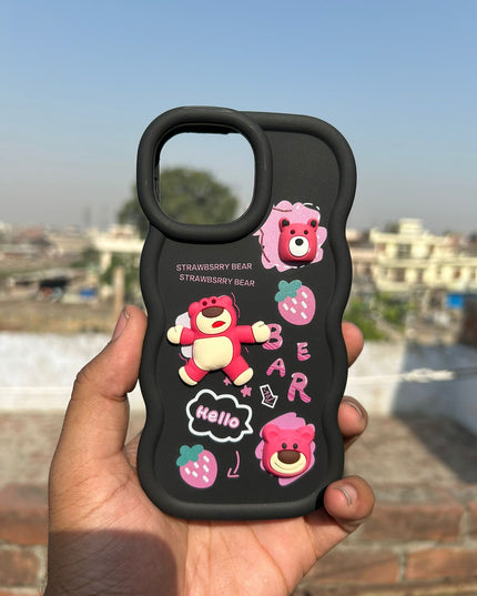 Back Cover for Apple iPhone , 3D Cute Curly Wave Cartoon Characters and Cherry Shockproof Soft Bumper Silicone Case