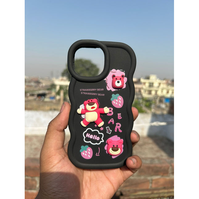 Back Cover for Apple iPhone , 3D Cute Curly Wave Cartoon Characters and Cherry Shockproof Soft Bumper Silicone Case