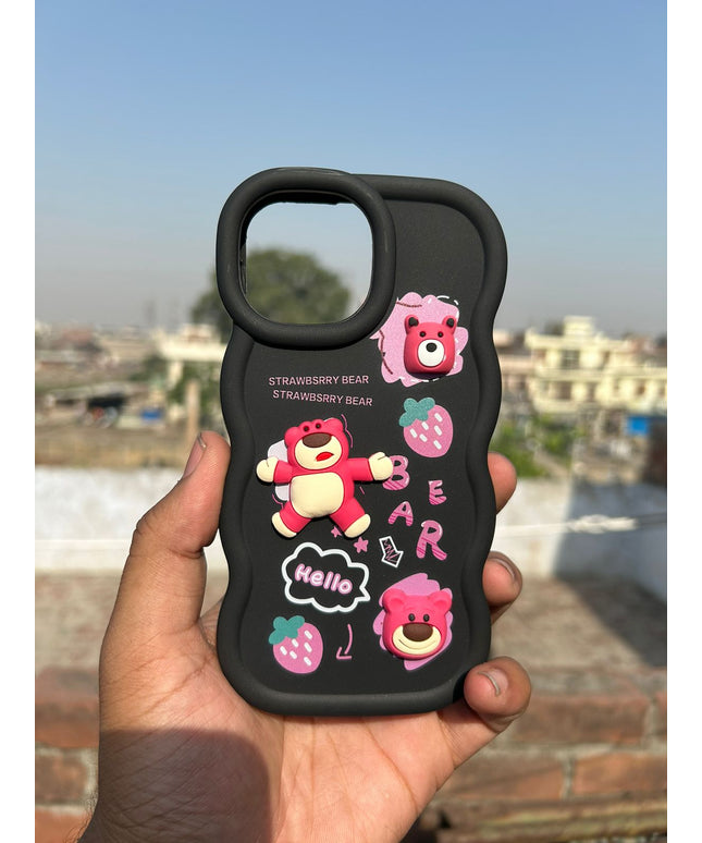Back Cover for Apple iPhone , 3D Cute Curly Wave Cartoon Characters and Cherry Shockproof Soft Bumper Silicone Case