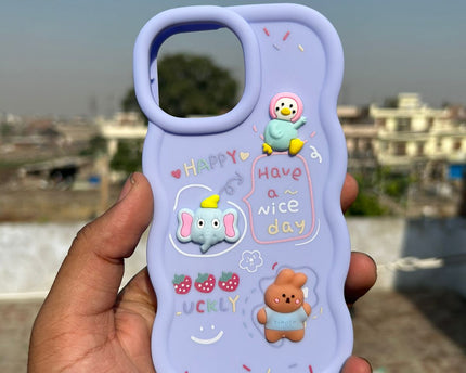 Back Cover for Apple iPhone , 3D Cute Curly Wave Cartoon Characters and Cherry Shockproof Soft Bumper Silicone Case