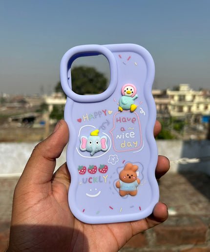 Back Cover for Apple iPhone , 3D Cute Curly Wave Cartoon Characters and Cherry Shockproof Soft Bumper Silicone Case