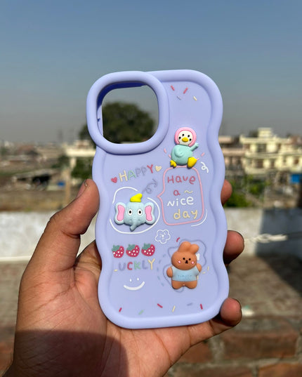 Back Cover for Apple iPhone , 3D Cute Curly Wave Cartoon Characters and Cherry Shockproof Soft Bumper Silicone Case