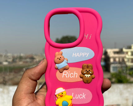 Back Cover for Apple iPhone , 3D Cute Curly Wave Cartoon Characters and Cherry Shockproof Soft Bumper Silicone Case