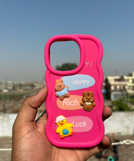 Back Cover for Apple iPhone , 3D Cute Curly Wave Cartoon Characters and Cherry Shockproof Soft Bumper Silicone Case