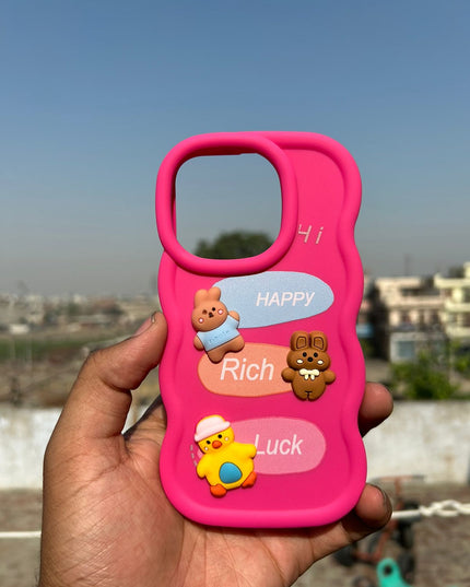 Back Cover for Apple iPhone , 3D Cute Curly Wave Cartoon Characters and Cherry Shockproof Soft Bumper Silicone Case