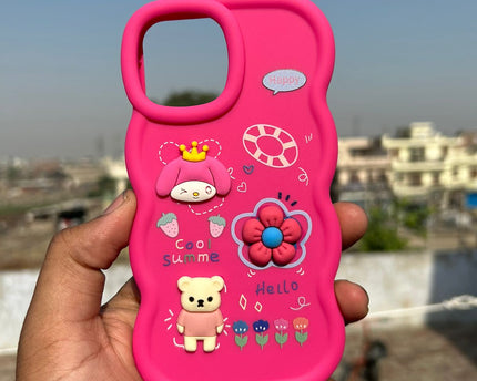 Back Cover for Apple iPhone , 3D Cute Curly Wave Cartoon Characters and Cherry Shockproof Soft Bumper Silicone Case