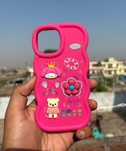 Back Cover for Apple iPhone , 3D Cute Curly Wave Cartoon Characters and Cherry Shockproof Soft Bumper Silicone Case