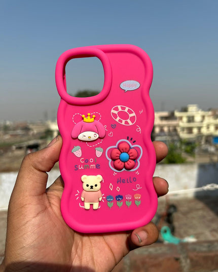 Back Cover for Apple iPhone , 3D Cute Curly Wave Cartoon Characters and Cherry Shockproof Soft Bumper Silicone Case