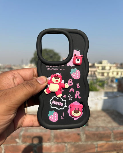 Back Cover for Apple iPhone , 3D Cute Curly Wave Cartoon Characters and Cherry Shockproof Soft Bumper Silicone Case