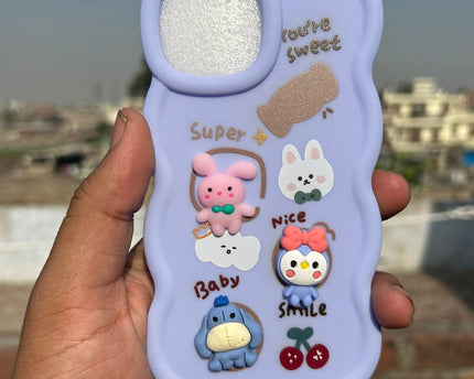 Back Cover for Apple iPhone , 3D Cute Curly Wave Cartoon Characters and Cherry Shockproof Soft Bumper Silicone Case