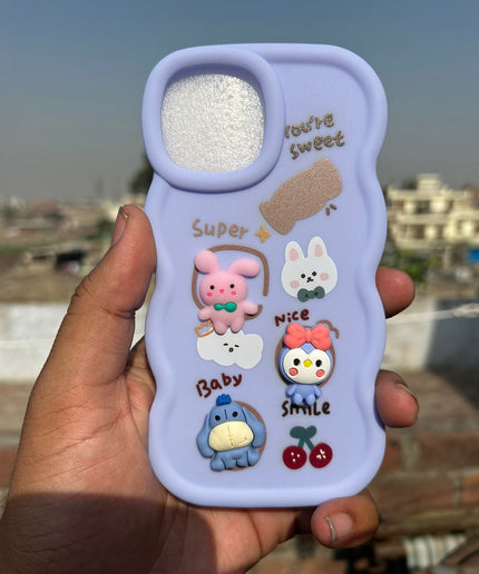 Back Cover for Apple iPhone , 3D Cute Curly Wave Cartoon Characters and Cherry Shockproof Soft Bumper Silicone Case