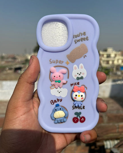 Back Cover for Apple iPhone , 3D Cute Curly Wave Cartoon Characters and Cherry Shockproof Soft Bumper Silicone Case