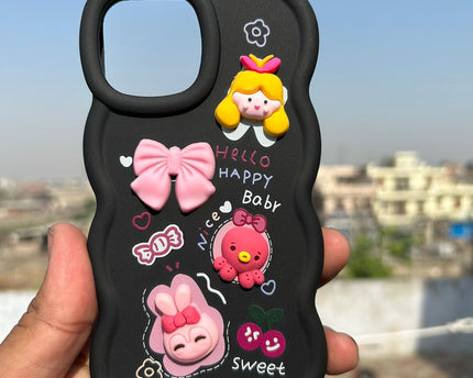 Back Cover for Apple iPhone , 3D Cute Curly Wave Cartoon Characters and Cherry Shockproof Soft Bumper Silicone Case